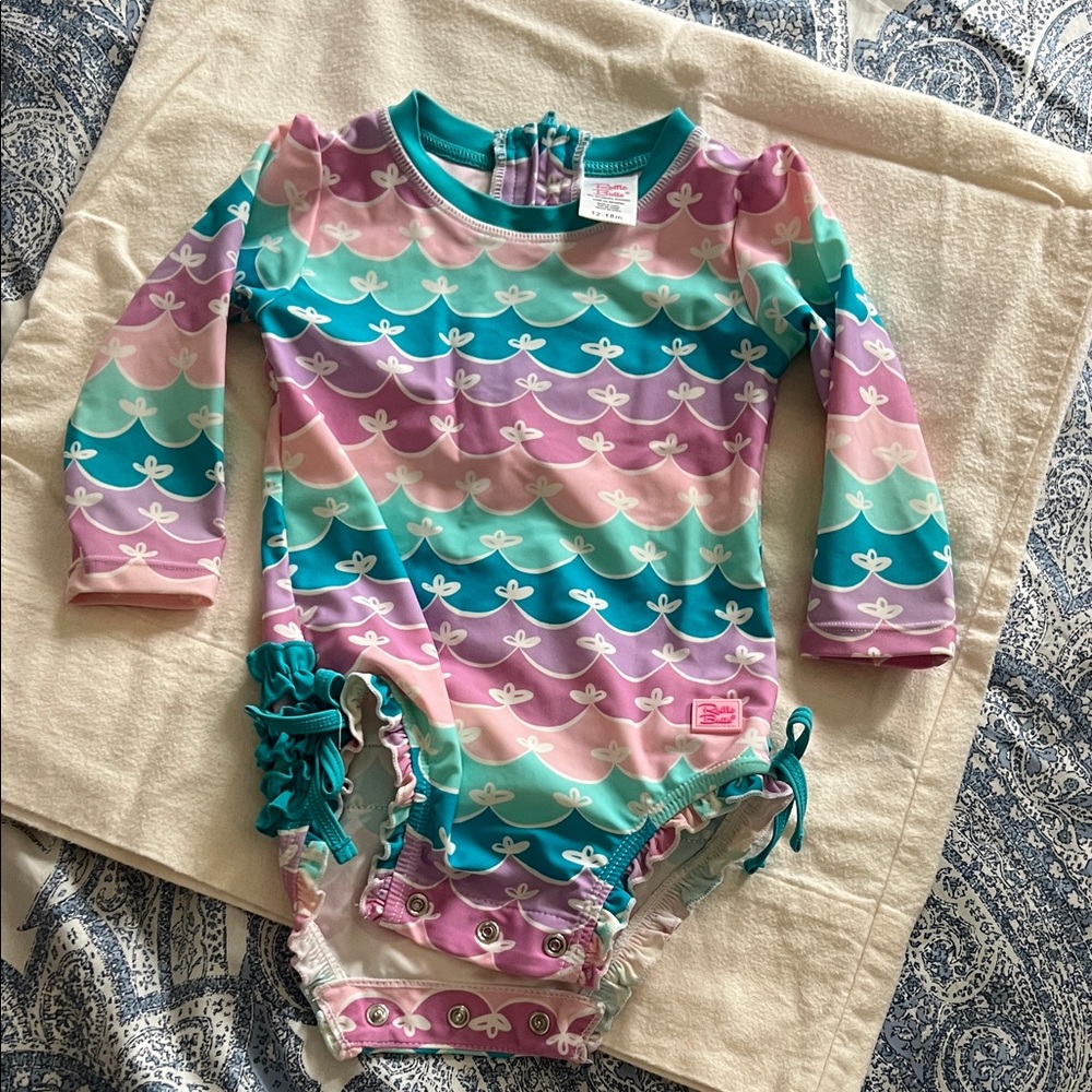 Ruffle Butts Colorful Wave Pattern Baby Swimsuit